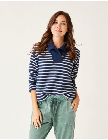 Carve Designs Clara Fleece Pullover Sweatshirt-Navy Even Stripe sélection de produits