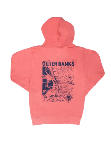 REAL Outer Banks Map Wmn's Hooded Sweatshirt-Island Red une grave pollution 