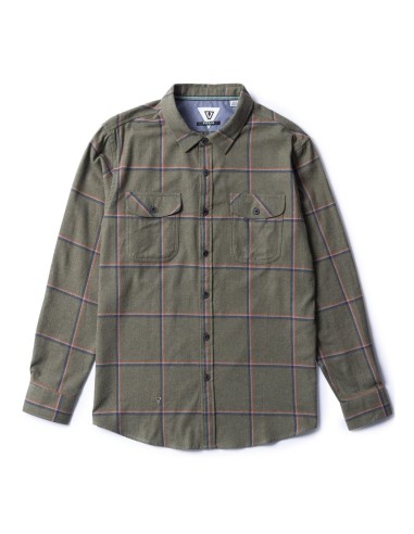 Vissla Central Coast Eco Flannel L/S Shirt-Dark Olive brillant des détails fins