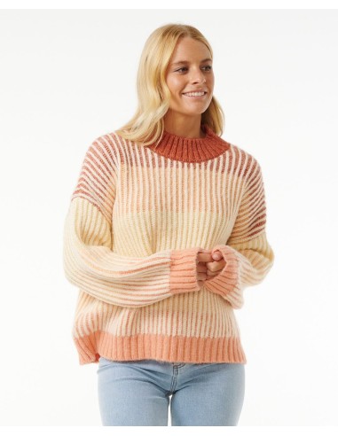 Rip Curl Soleil Rib Knit Crew Sweater-Burnt Red Véritable concentré